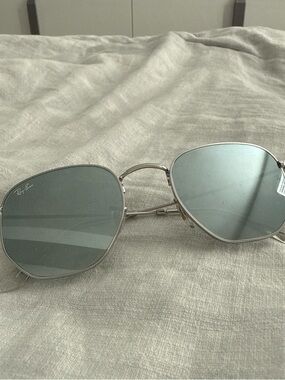 Ray-Ban Silver Metal Sunglasses with Blue-Green Lenses